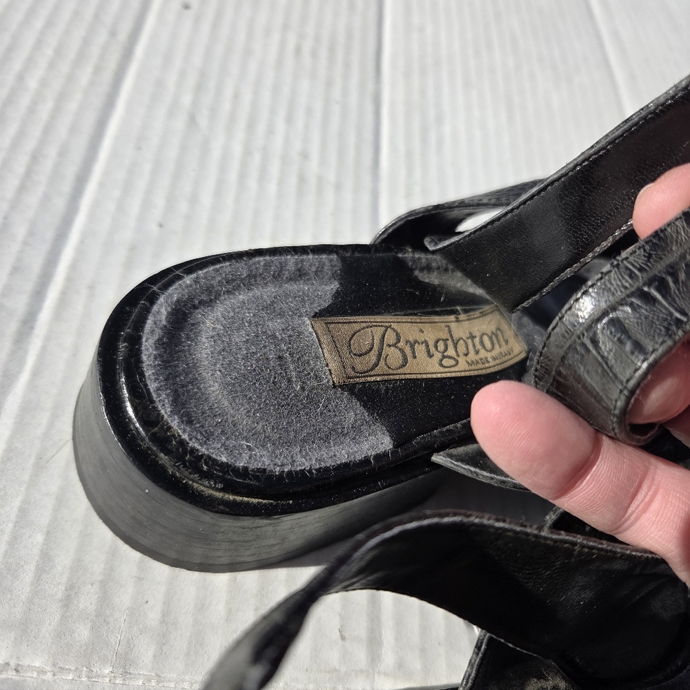 Brighton Y2K Black Square Toe Sandals Leather 8.5M Croc Pattern - Picture 10 of 11
